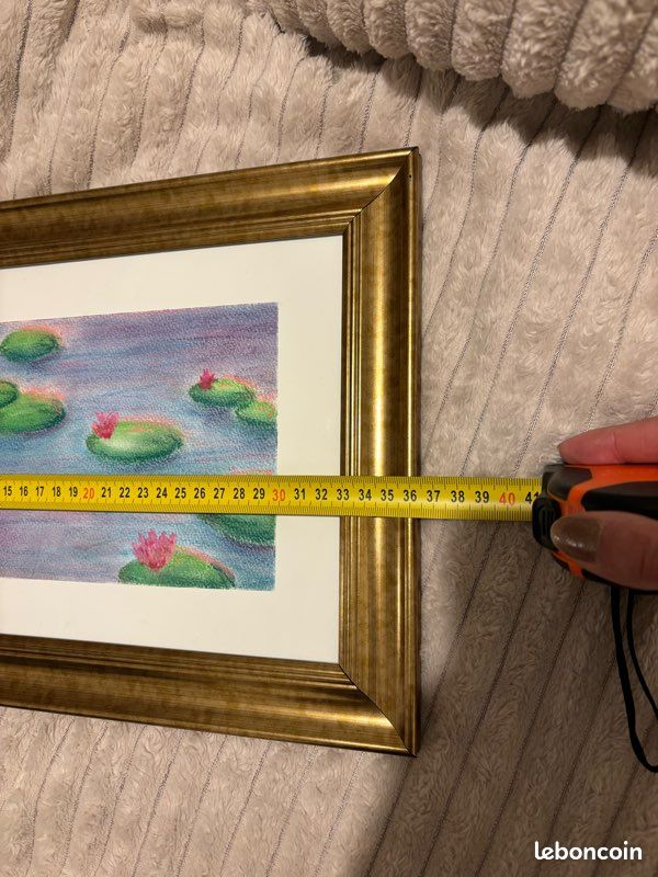 Cadre vintage doré avec dessin pastel sec Nénuphars (image 6)