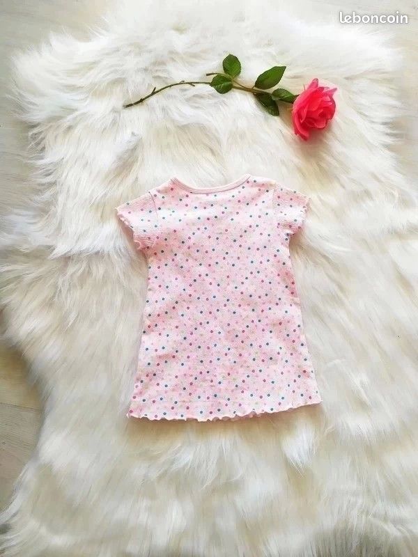 Jolie robe tee-shirt coton bébé fille avec pois 3 mois (image 2)