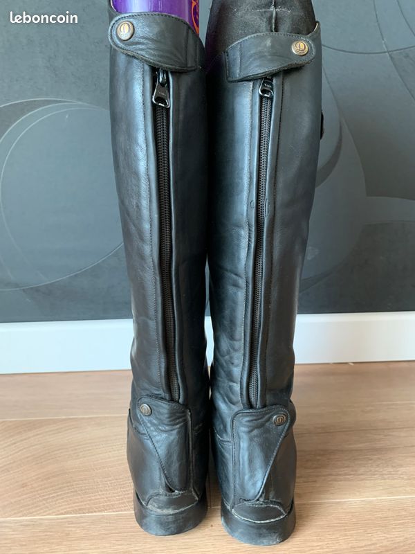 Bottes D'équitation Hautes Rectiligne Femme – Cuir Noir, Taille 37, Roumanie