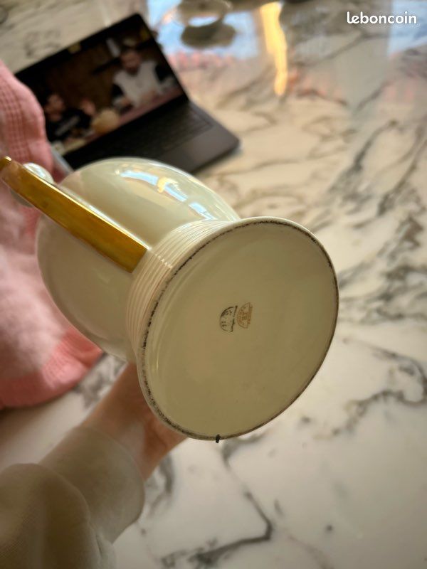 Service Thé/Café Art Déco Porcelaine de Limoges - Verseuse et Crémier Dorés (image 5)