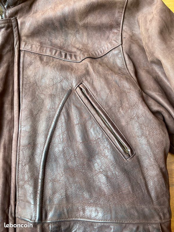 Veste Longue 3/4 En Cuir Nubuck COPS - Taille 50 L (52) Femme - Vintage, Comme Neuf - Occasion TB