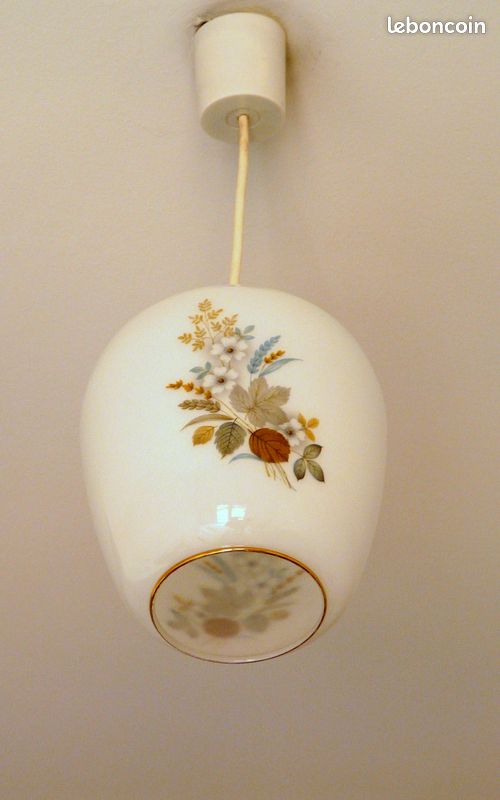 Luminaire - Suspension globe opaline avec décor fleur – Vintage (image 7)