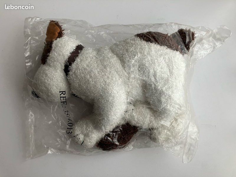 Jouet peluche doudou chien jack russel à œil marron, neuf