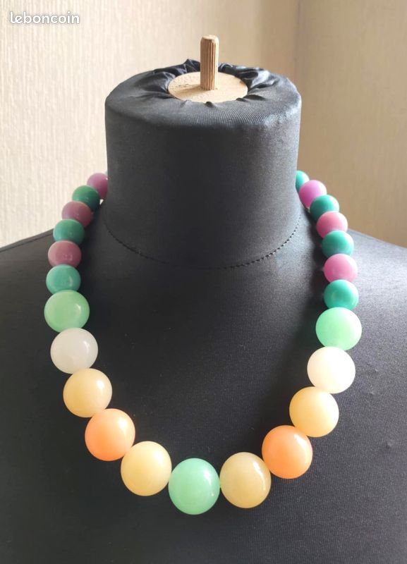 Collier Vintage Boule Rose - Chaîne Dorée 63 Cm - Boule De 1,7 Cm - Magnifique