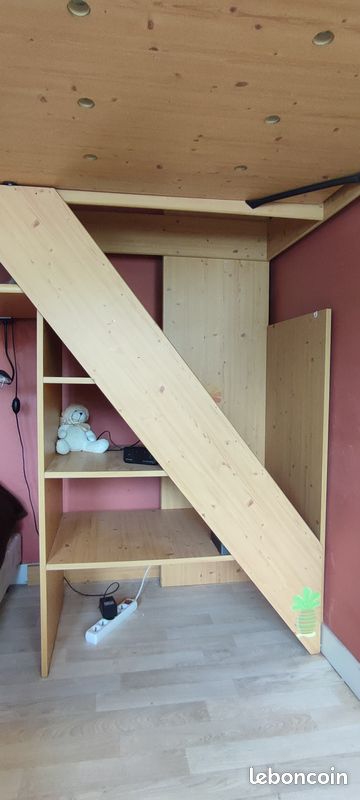 Lit mezzanine Gautier 1 personne 90 avec bureau et étagères intégrées - Lit en hauteur (image 6)
