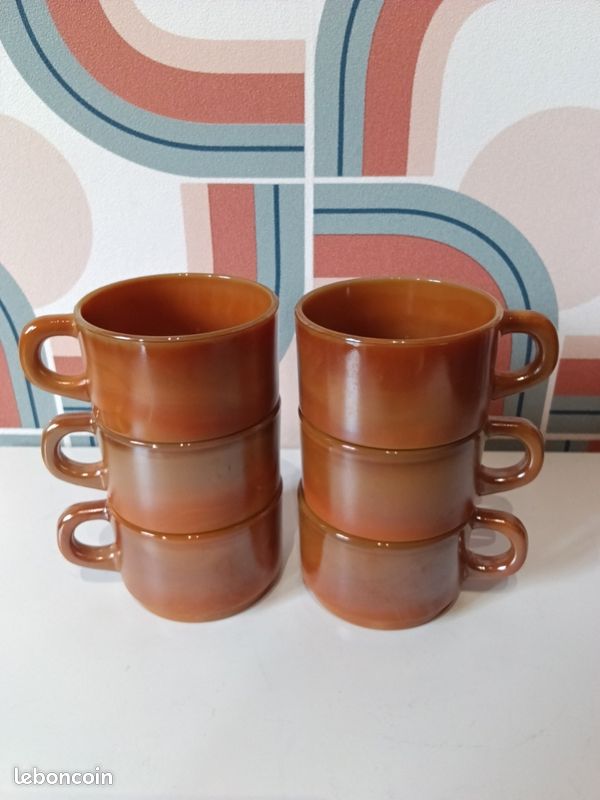 TASSES SOUS TASSES EVOLUTION PENSEES ARCOPAL ARQUES FRANCE (lot de six