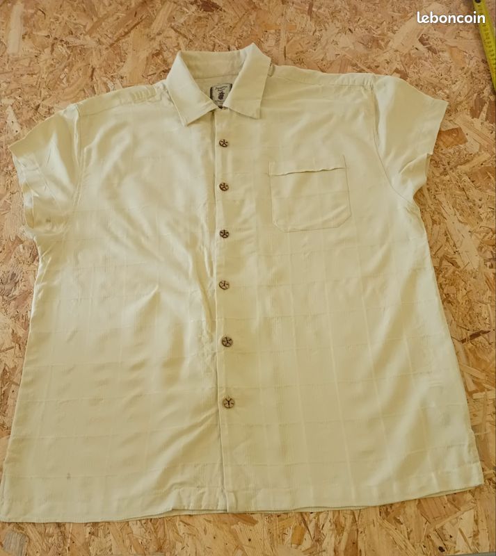 Chemise Vintage manches courtes, motifs ton sur ton, Jamaica Jaxx, 100% soie (image 1)