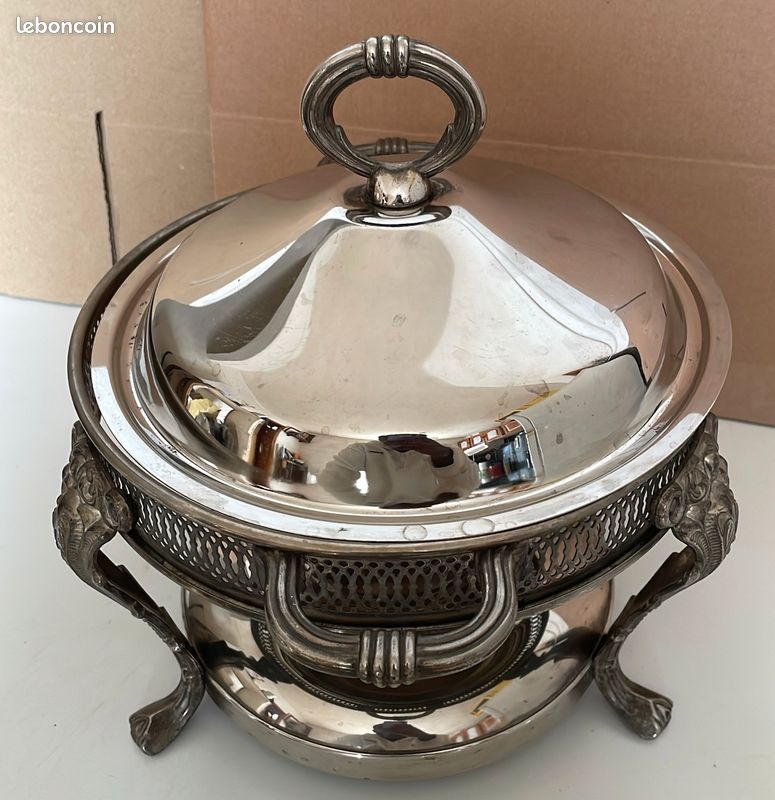 Chauffe-Plat En Métal Argenté – Réchaud à Bougie, Occasion, Vintage