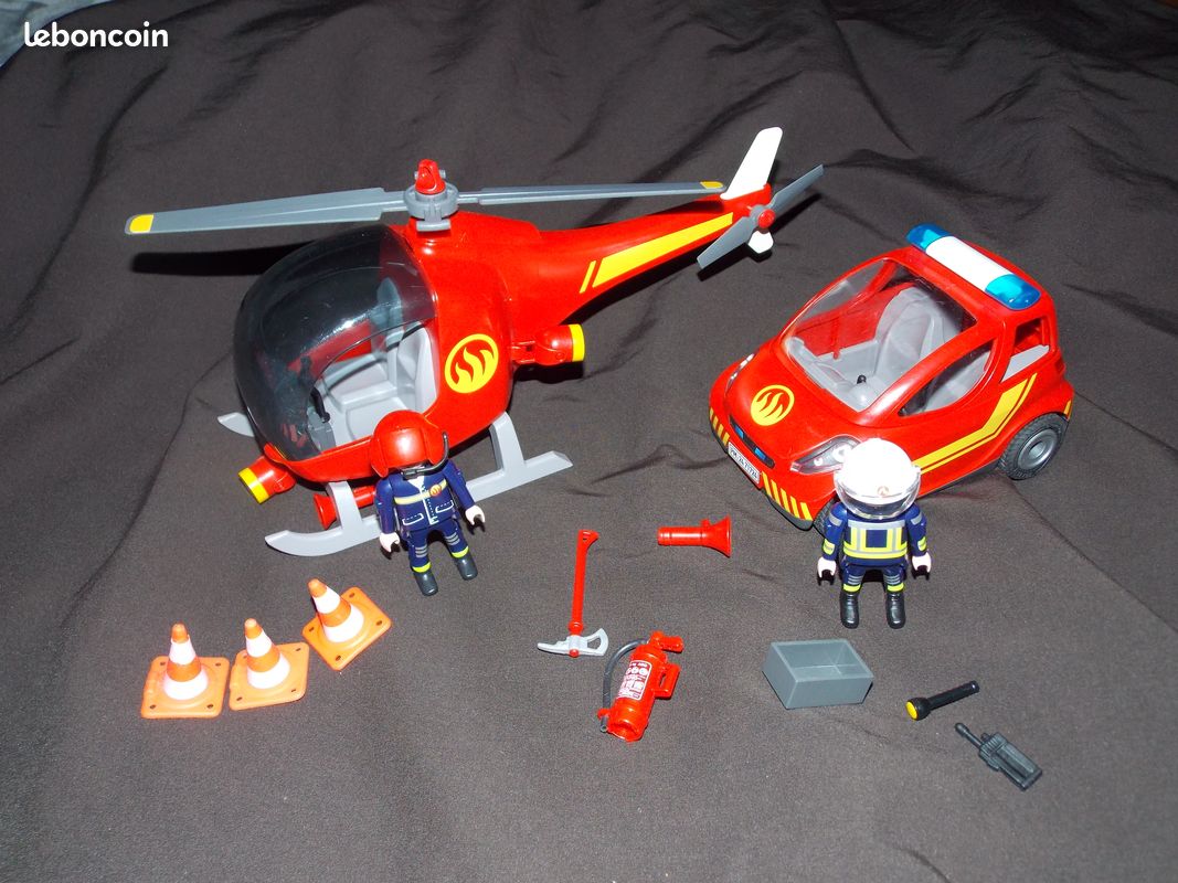 Playmobil brigade de pompiers avec hélicoptère et voiturette 71724 (image 1)