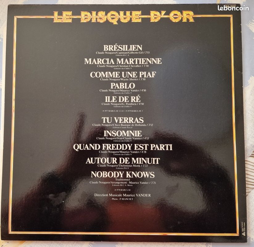 Disque Vinyle 33 tours "Disque d'or" Claude Nougaro (image 2)
