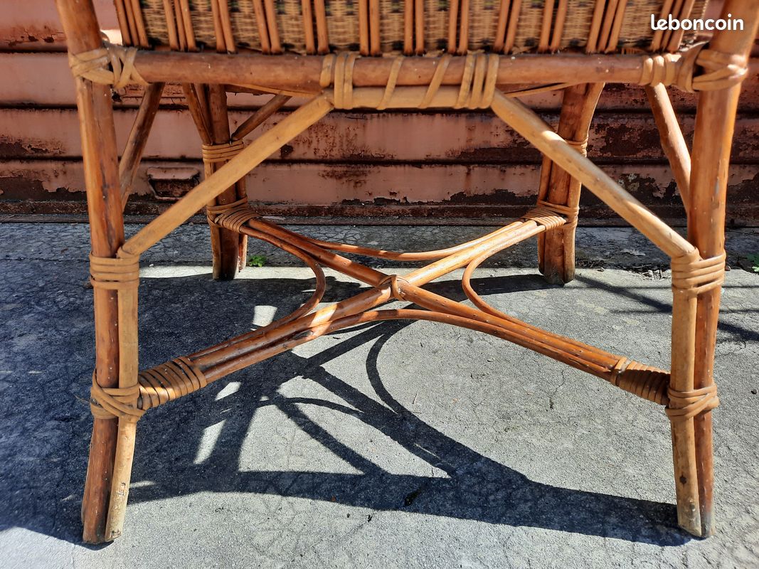 Ancien GRAND FAUTEUIL en ROTIN et CANNAGE Vintage Années 30s 40s Déco Maison Terrasse (image 8)