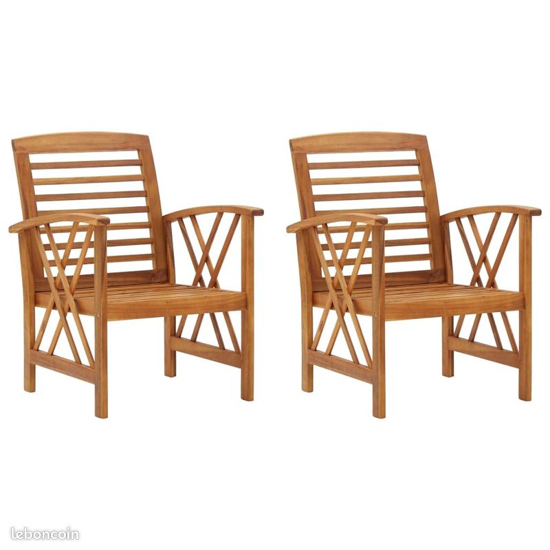 Lot de 2 Chaises Bois Massif Acacia - Fauteuils de Jardin - Mobilier Extérieur Terrasse (image 1)