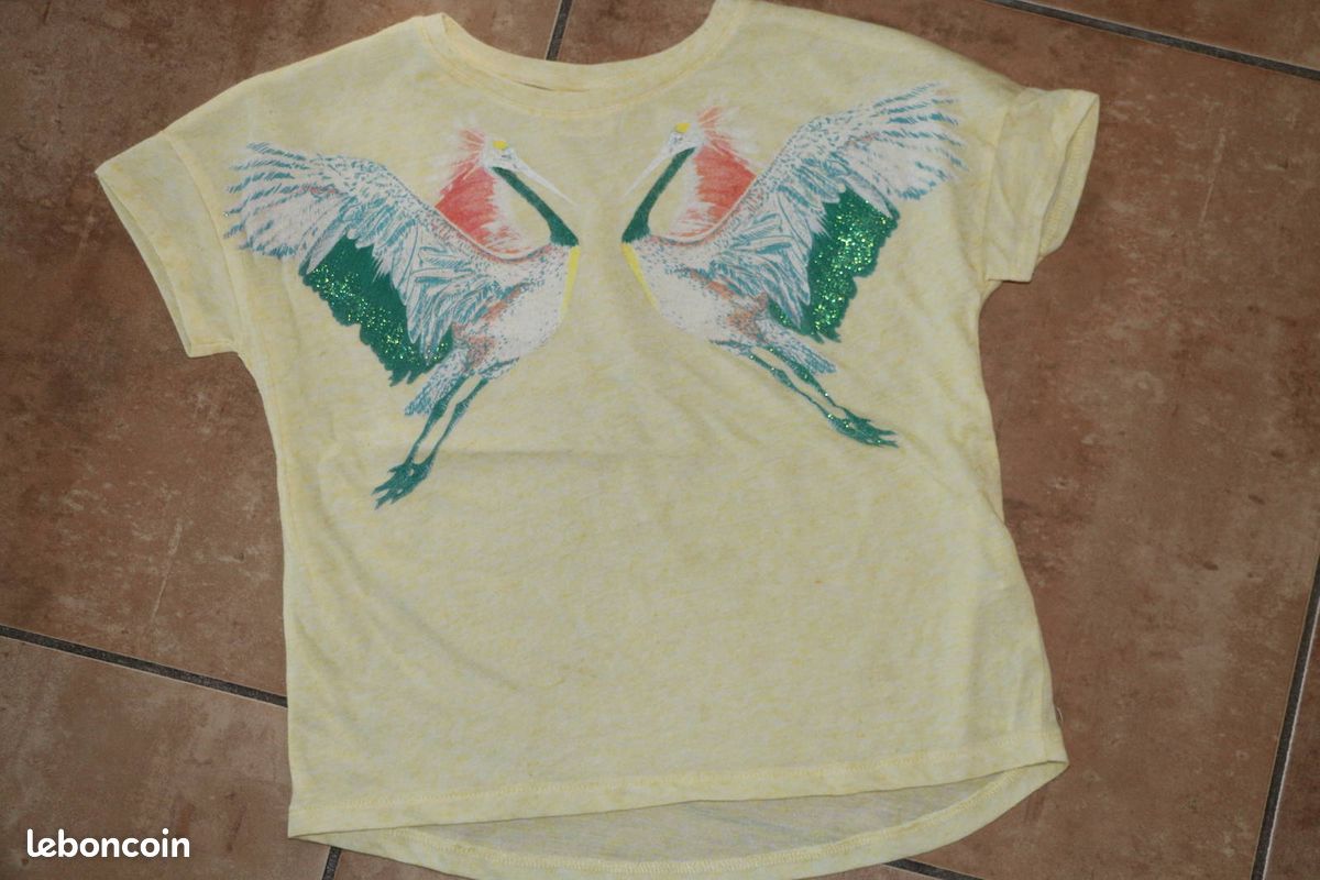 T-shirt Basique Fille Zara 8 Ans Coton Jaune Manches Courtes Col Rond