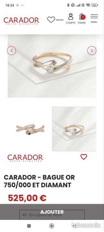 Bague En Or 750 Bicolore (jaune Et Blanc) Sertie D'un Saphir Et 40 Diamants - Taille 54 - Occasion Très Bon état