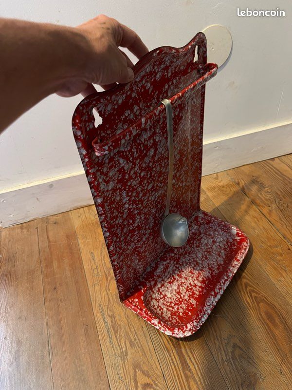 Porte ustensiles rouge vintage en émail (image 4)