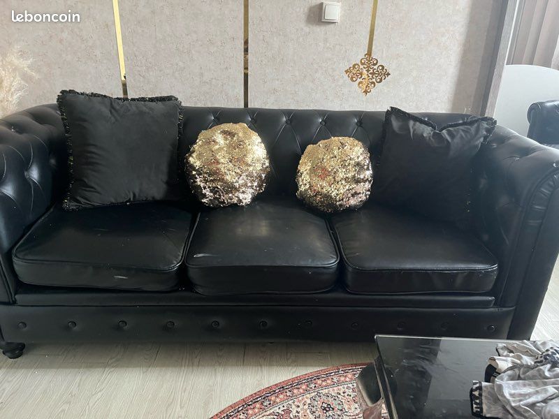 Canapé Chesterfield noir (image 1)