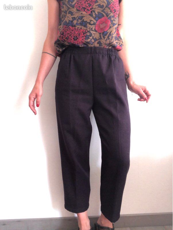 Pantalon vintage large taille haute couleur prune (image 4)