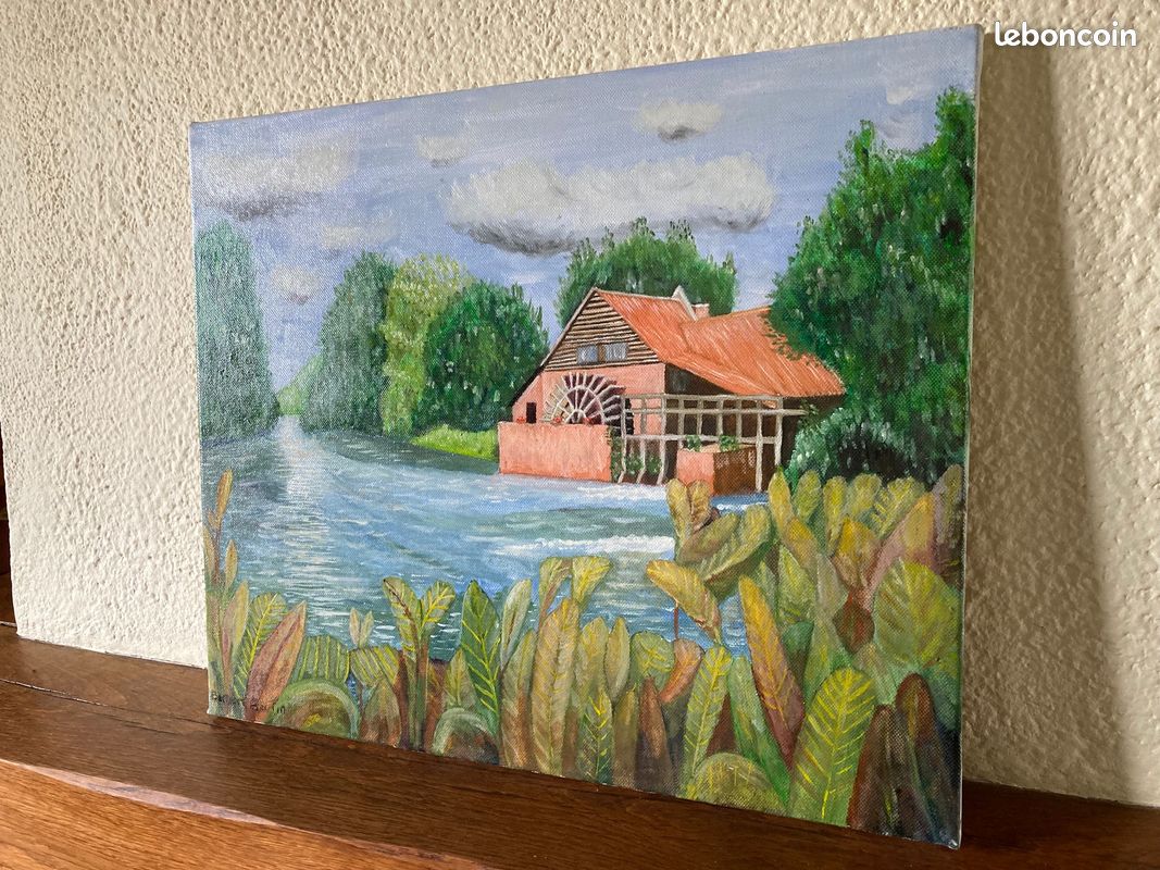Peinture à l’huile « Le Moulin de Maintenay » Hauts-de-France (image 4)
