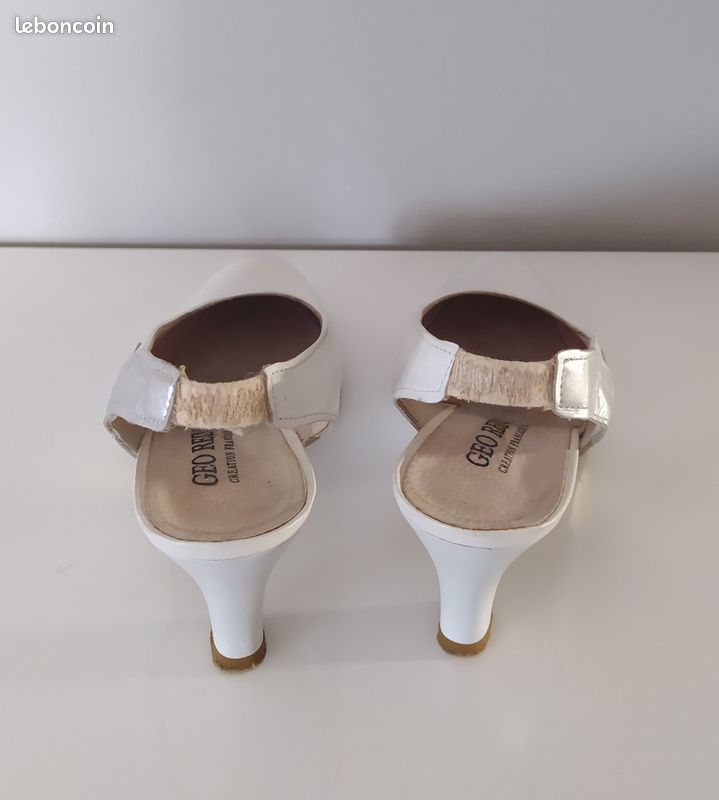 GEO REINO - Escarpins Blanc/argent/doré en cuir à talon et bride arrière pour mariage ou autres occasions - Pointure 38 (image 4)