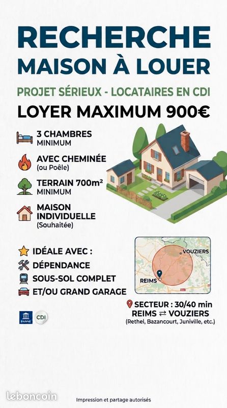 Maison 5 pièces 100 m² · à Reims · 100 m² · 950 €/mois