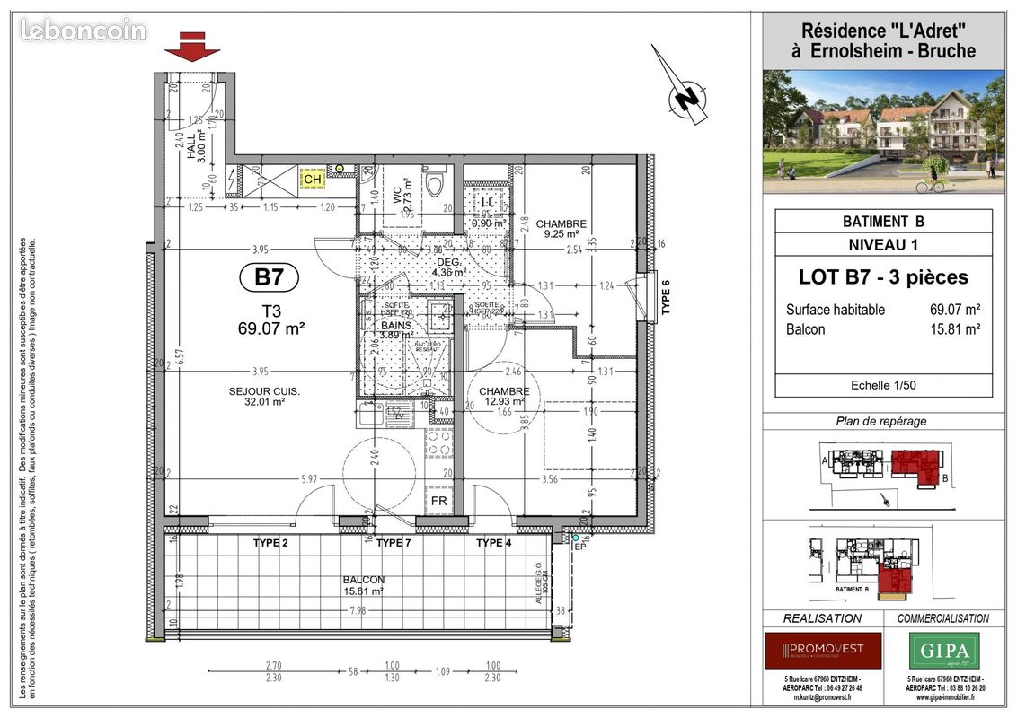 Appartement 3 pièces 69 m² · à Ernolsheim-Bruche · 69 m² · 308 000 €