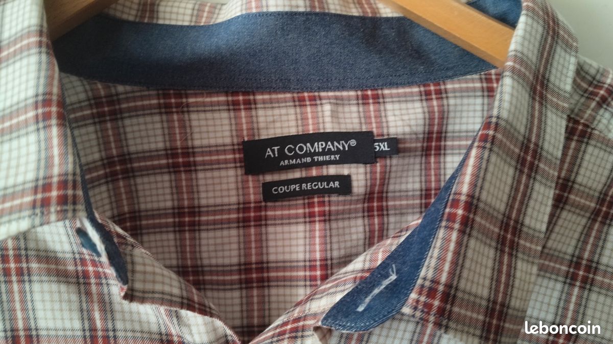 Chemise Manches Courtes Armand Thiery Grise à Carreaux - Taille S - Coton/Lin - Occasion Très Bon état