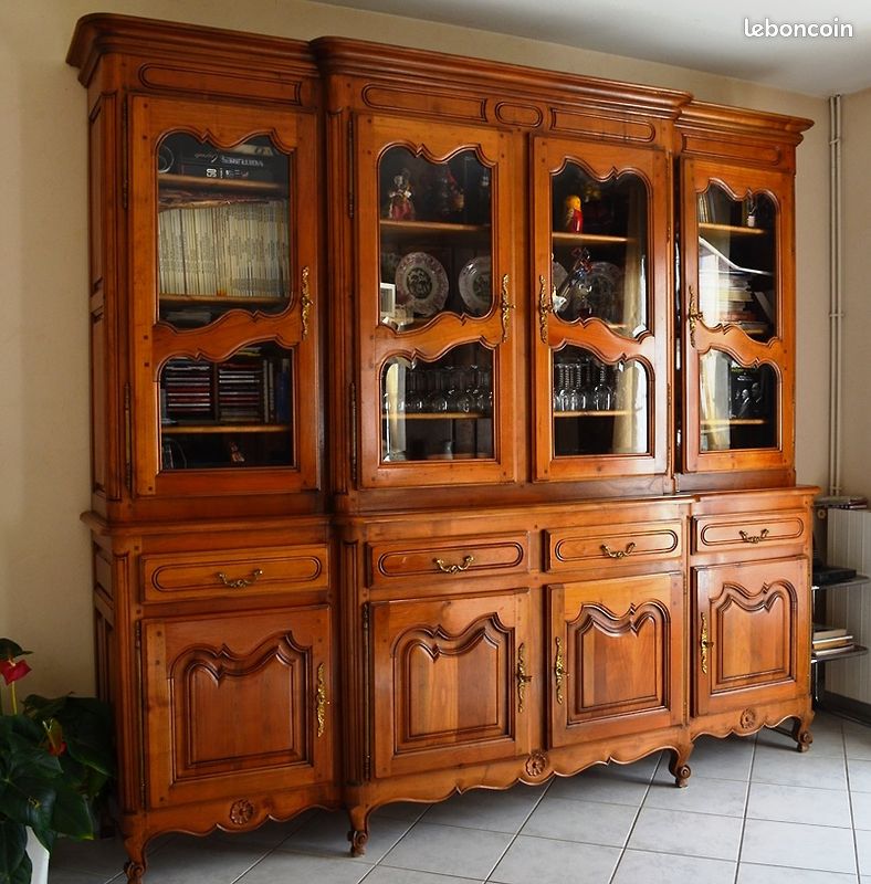 Grand Buffet Bibliothèque En Merisier Massif – 200 Cm, 9 étagères, Rangement Adulte