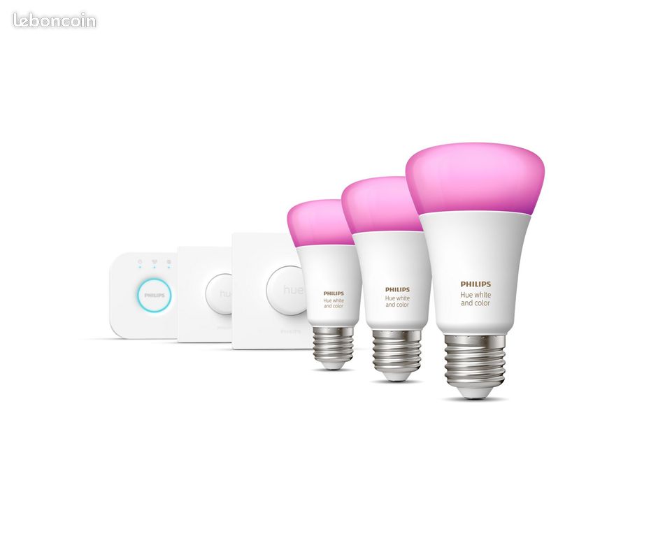 Starter pack neuf Philips Hue - Pont + 3 E27 coulor + 2 interrupteurs bouton (image 1)