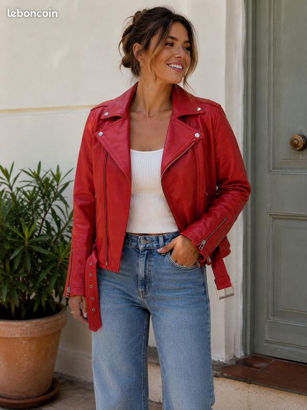 Veste Cuir Rouge Neuve Nina Kaufmann M (image 1)