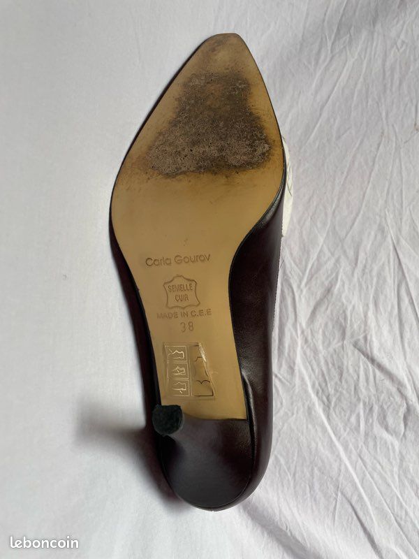Escarpins En Cuir Patiné Roberto Durville - Taille 38 Orange - Talons 5 Cm - Occasion Peu Portés