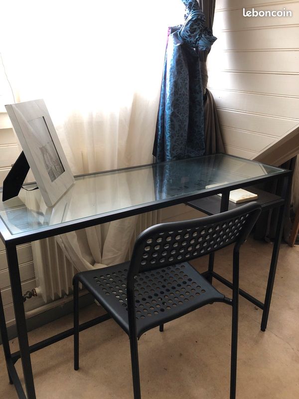Table bureau acier / verre trempé / bois (image 2)