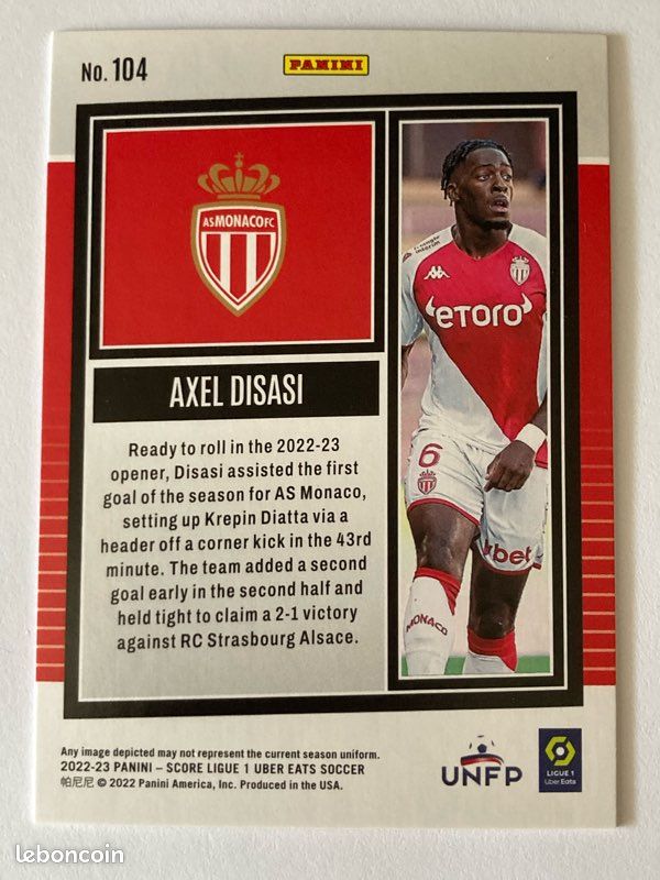 Carte Panini Score 2023 - Équipe AS Monaco - Ligue 1 - Collection