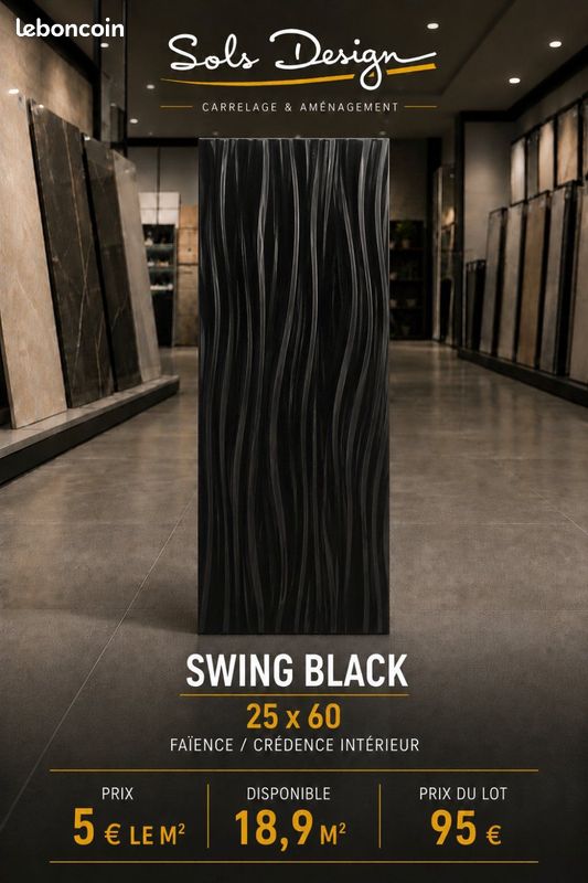 🔥Faïence / Crédence SWING BLACK 25x60 – DÉSTOCKAGE🔥 (image 2)