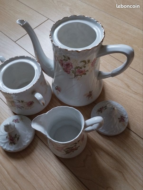 Service à café ancien fin XIX ou début XX ème limoges en porcelaine décor floral (image 7)
