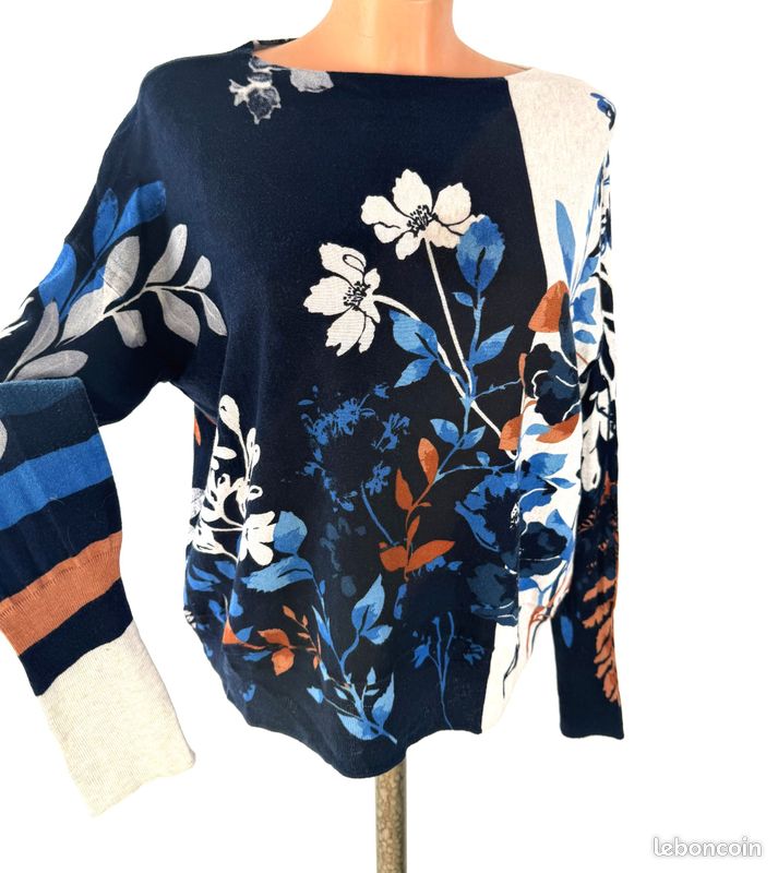 Pull 2 En 1 HIGH USE By Claire Campbell - Taille XL - Blanc Et Bleu - NEUF Sans étiquettes