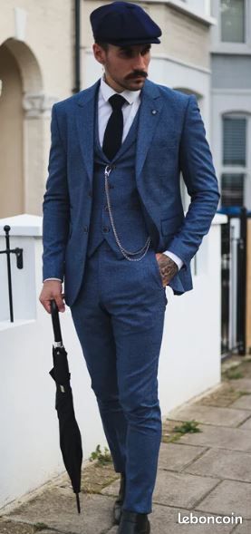 Costume pièces pour homme carreaux Prince de Galles bleu coupe