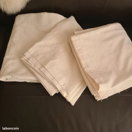 Drap ancien chiffré MOP - fil de lin - Jours venise - Vers 1930-35