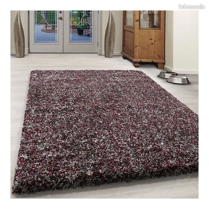 Tapis shaggy rectangle bicolore moderne Benno Rouge 80x250 (image 2)
