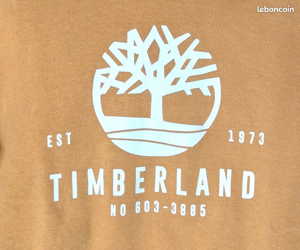 Sweat Timberland Jaune Moutarde Capuche Logo Arbre Blanc Vêtement