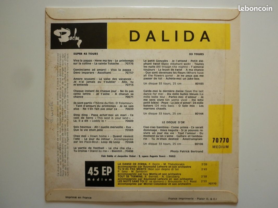 Dalida 45Tours EP vinyle La Danse De Zorba (image 2)