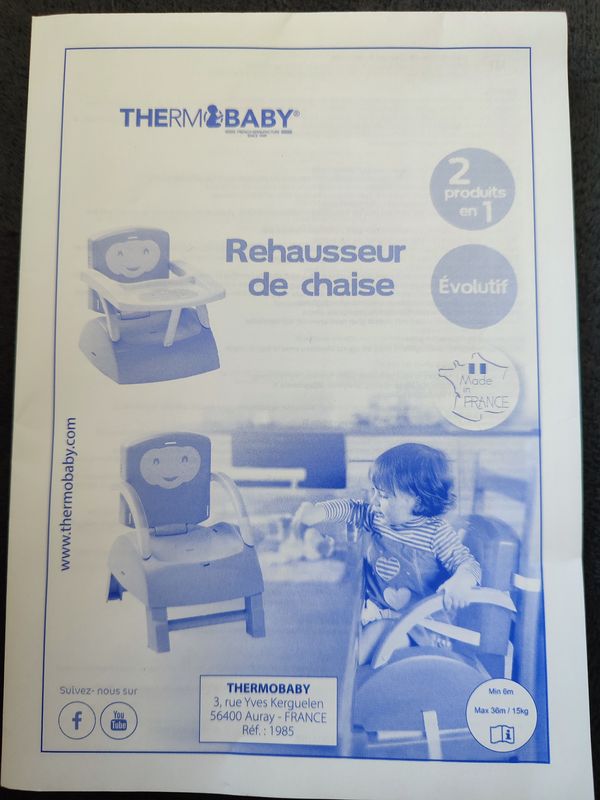 Thermobaby Rehausseur de chaise évolutif 2 en 1 Bleu 