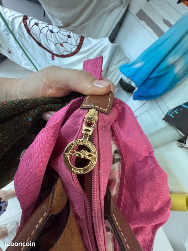 👜 Sac Longchamp Le Pliage — Rose Fuchsia — Cuir Marron — Modèle Iconique ✨ (image 5)