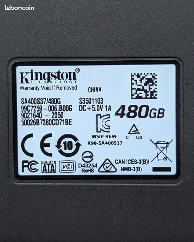 SSD Kingston 480Go Interne – Occasion Pour PC Portable Ou Fixe