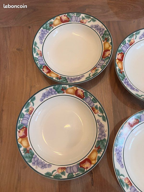 Assiettes creuses blanches décor fruits vintage (image 5)