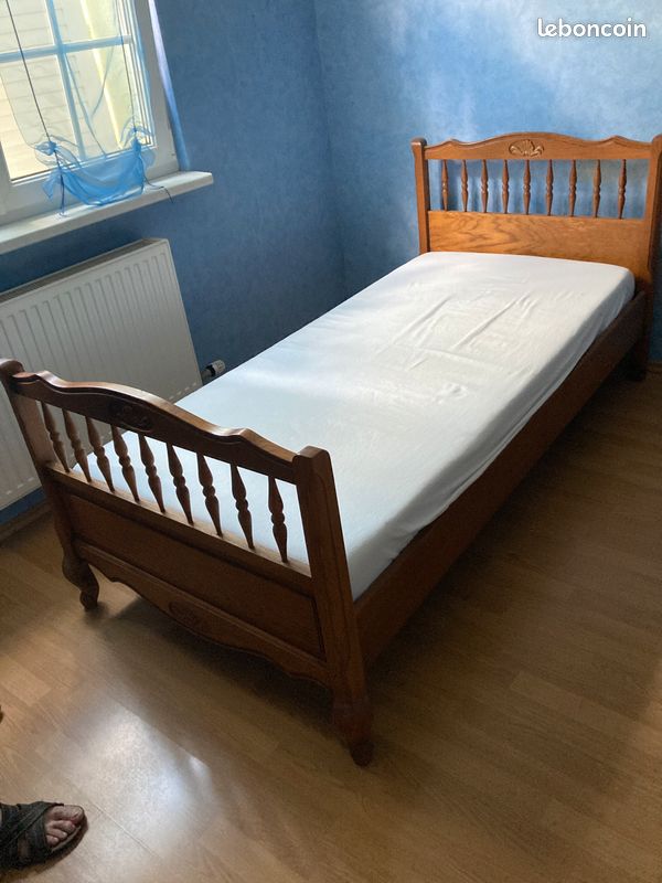 Lit hêtre une place + matelas (image 1)