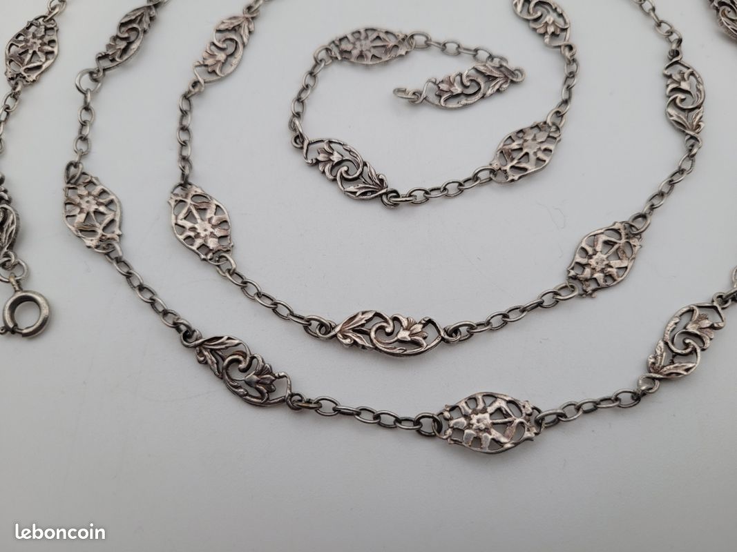 Sautoir Ancien En Argent Massif - Longueur 2040 Mm (2.04 M) - Occasion - Bijou Vintage Longue Chaîne