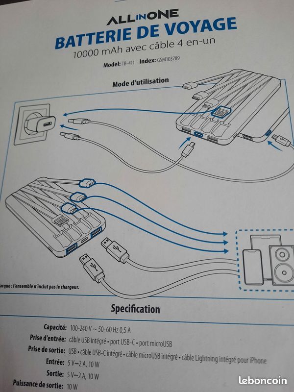 Chargeur de voyage de secours multi prise .IPhone Samsung (image 2)