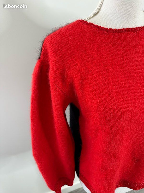 Pull rouge et noir en laine Angora Vintage T38 M Vêtements