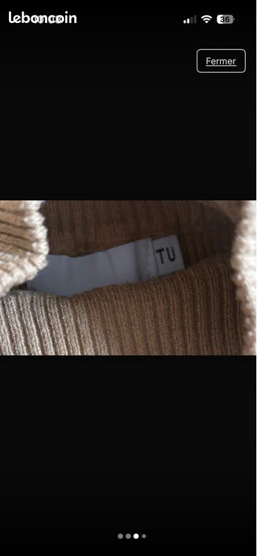 Pull col montant taupe côtelé – manches longues boutons – TU (image 3)