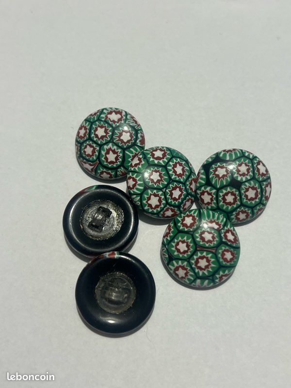 Lot De 5 Boutons En Verre Vintage - Diamètre 26 Mm - Nacre Marron - Occasion